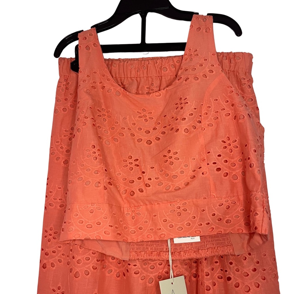 Salmon Eyelet Sleeveless Top and Skirt Set
